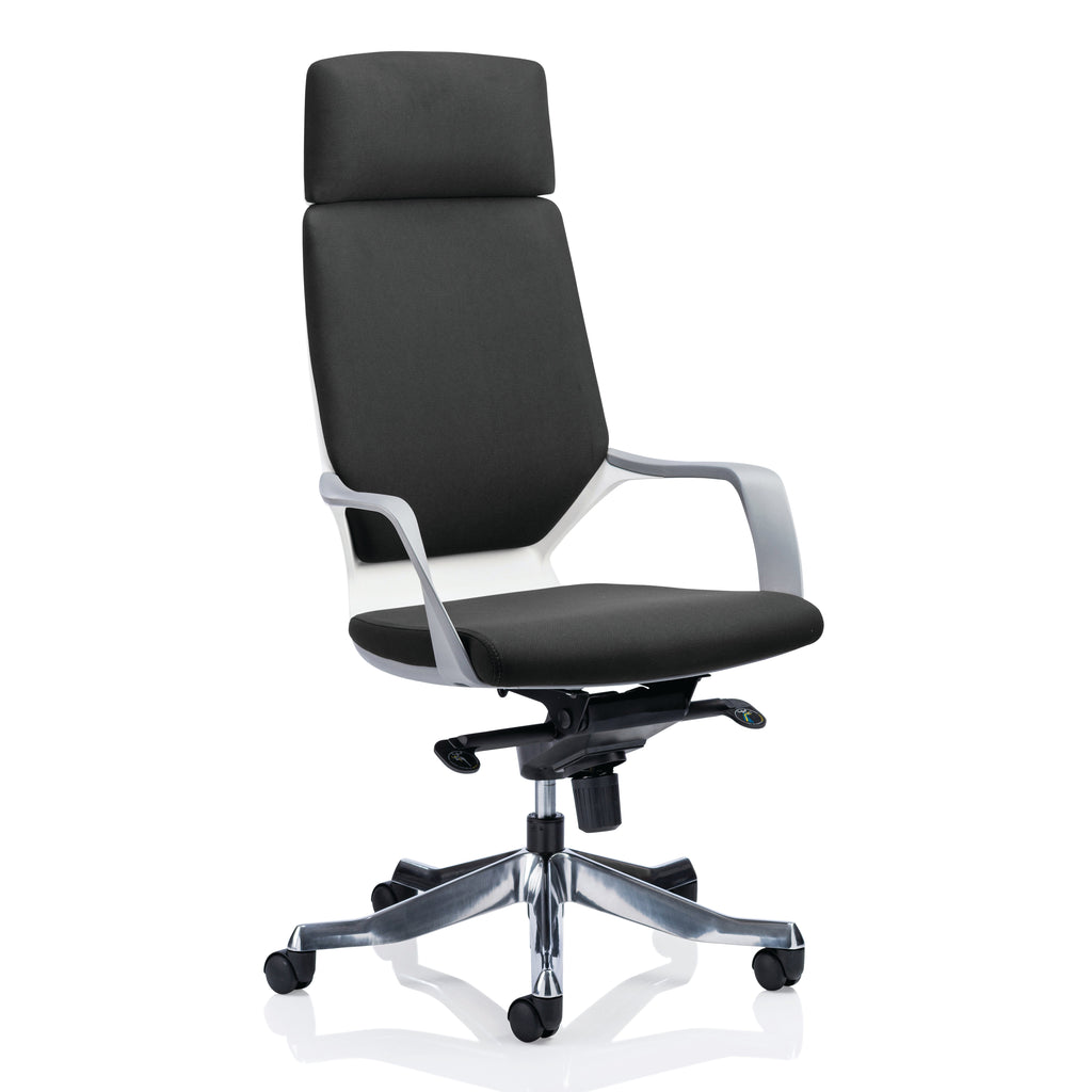 Black office chair with high backrest on a white background