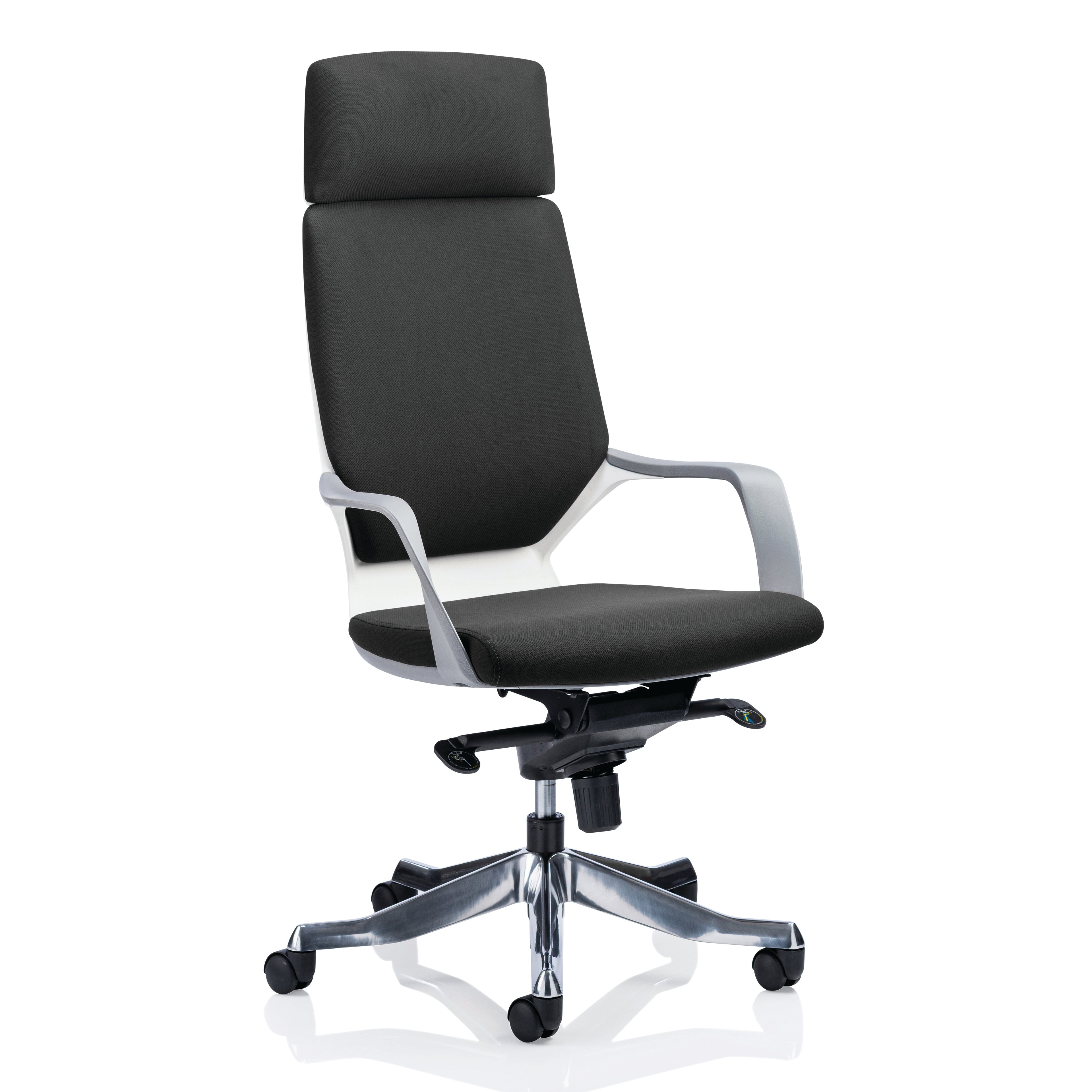 Black office chair with high backrest on a white background