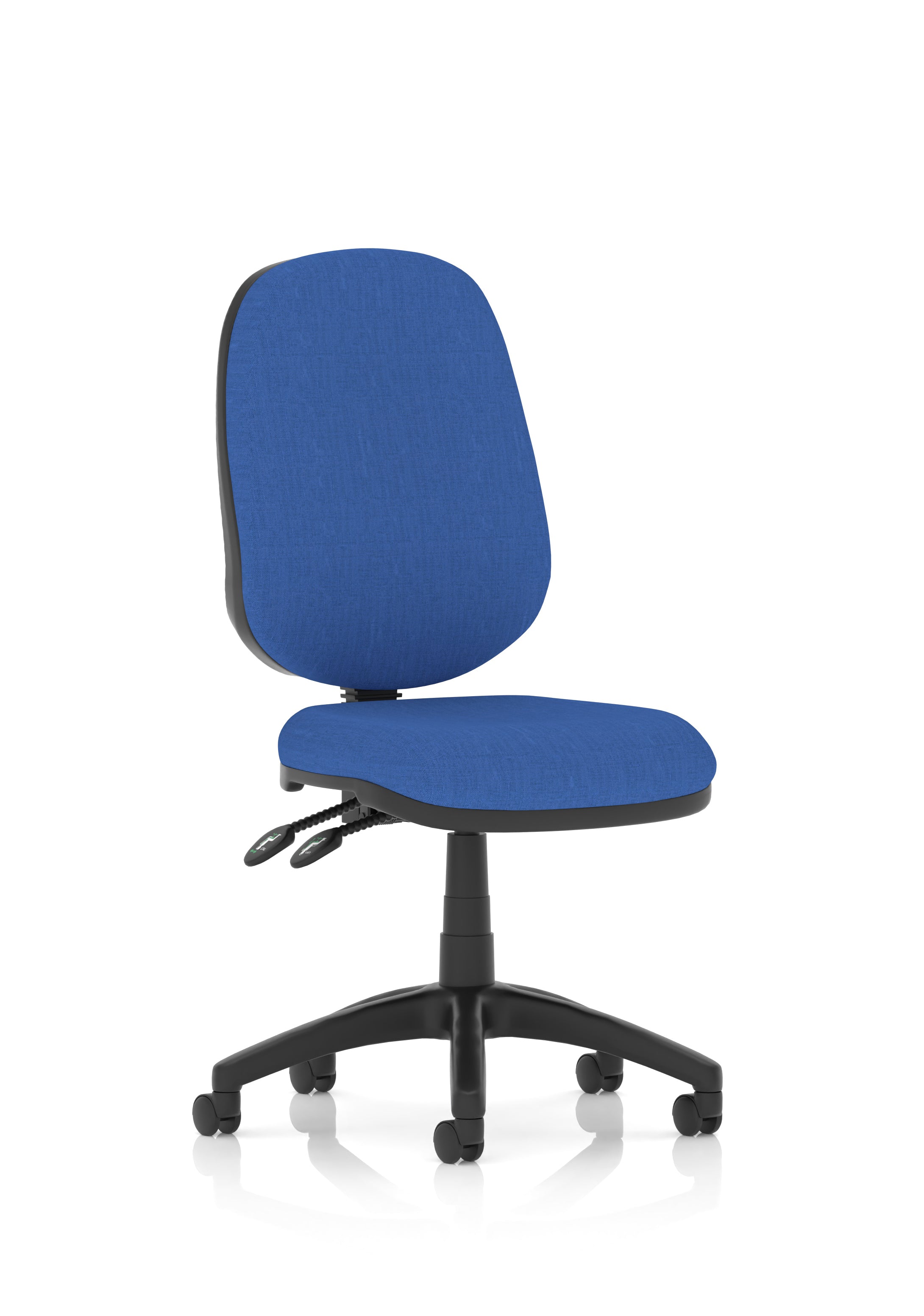 Blue office chair with black base on a white background