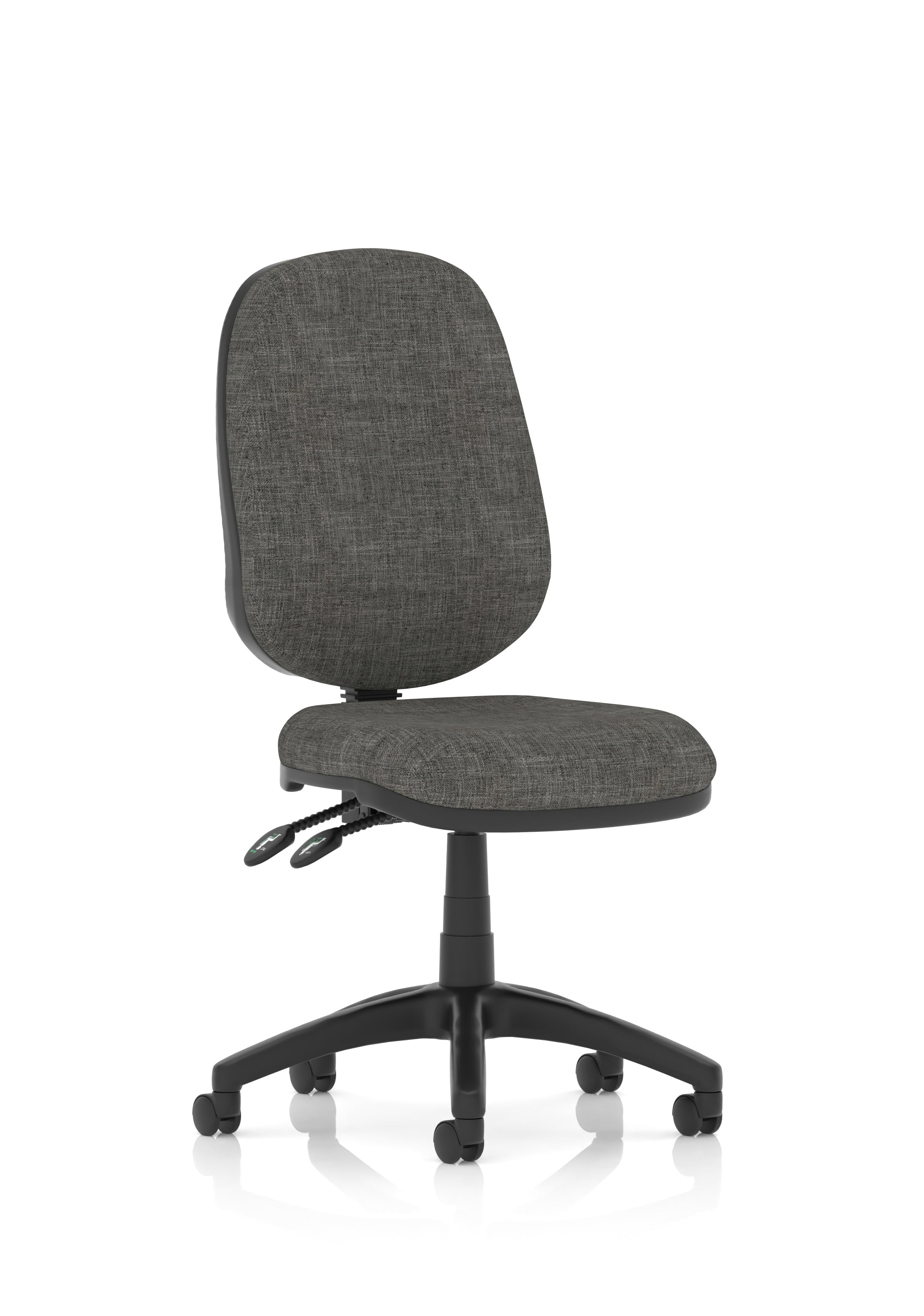 Gray office chair with black base on a white background