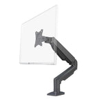 Black adjustable monitor stand on a white background