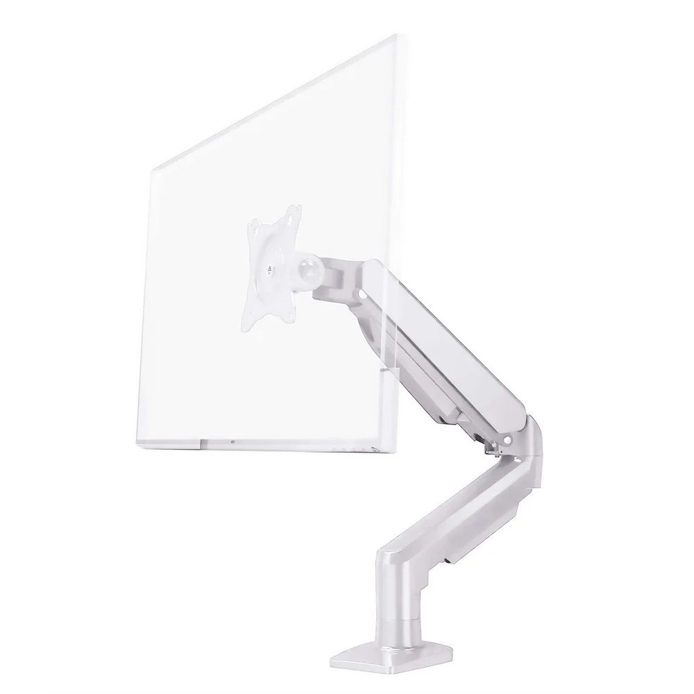 White adjustable monitor stand on a white background