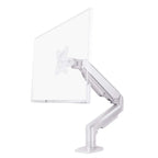 White adjustable monitor stand on a white background