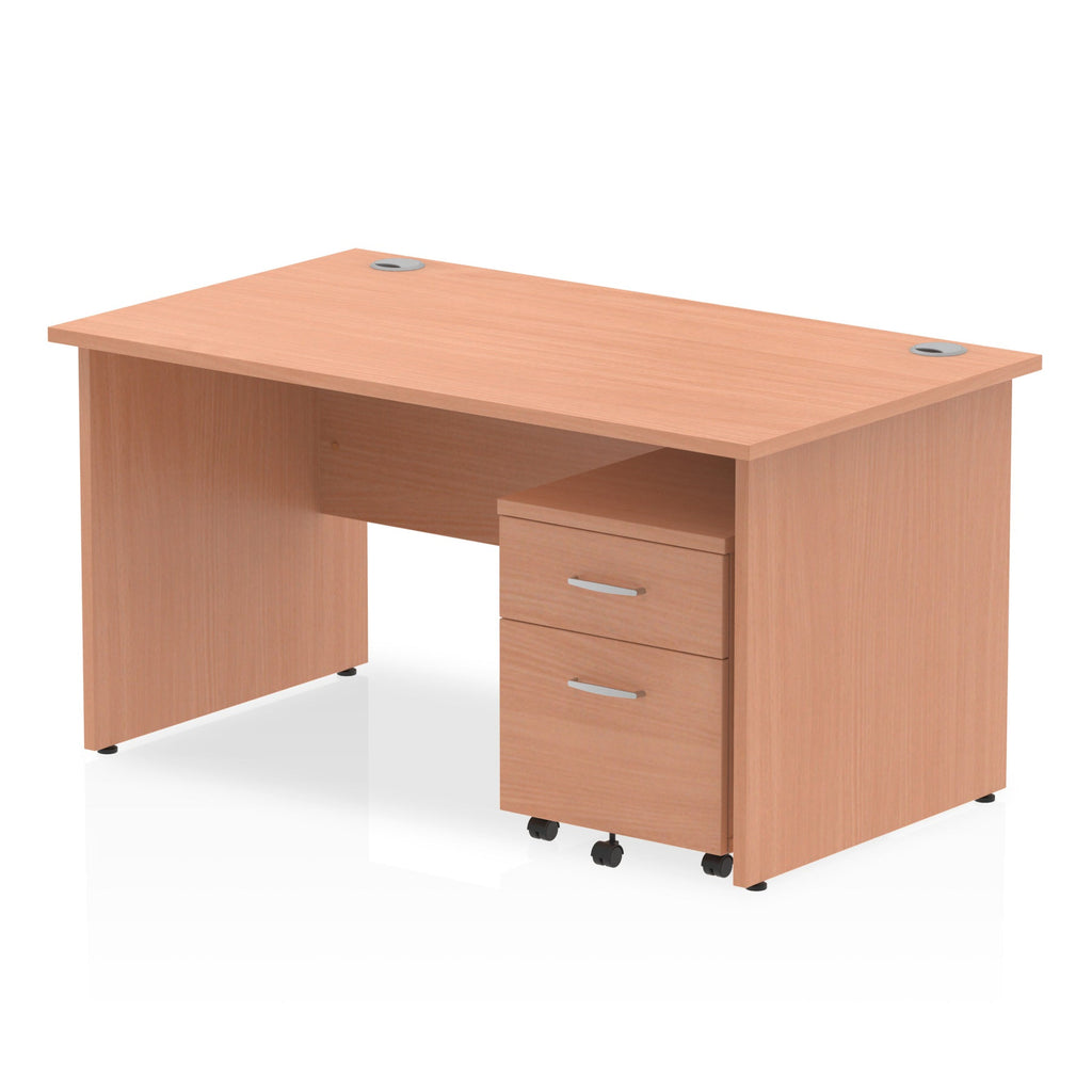 Bundle wood-effect office desk with a mobile 2-drawer pedestal on a white background