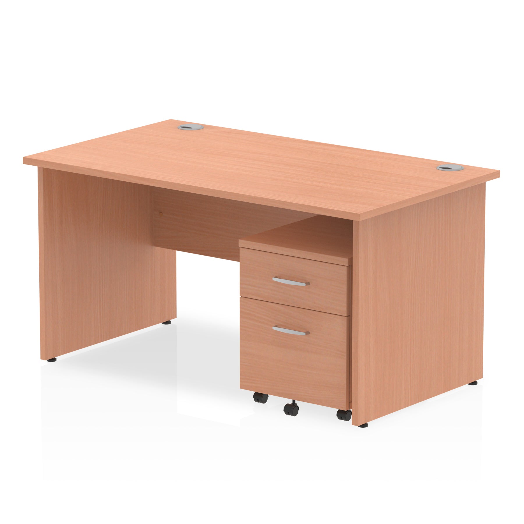 Bundle wood-effect office desk with a mobile 2-drawer pedestal on a white background