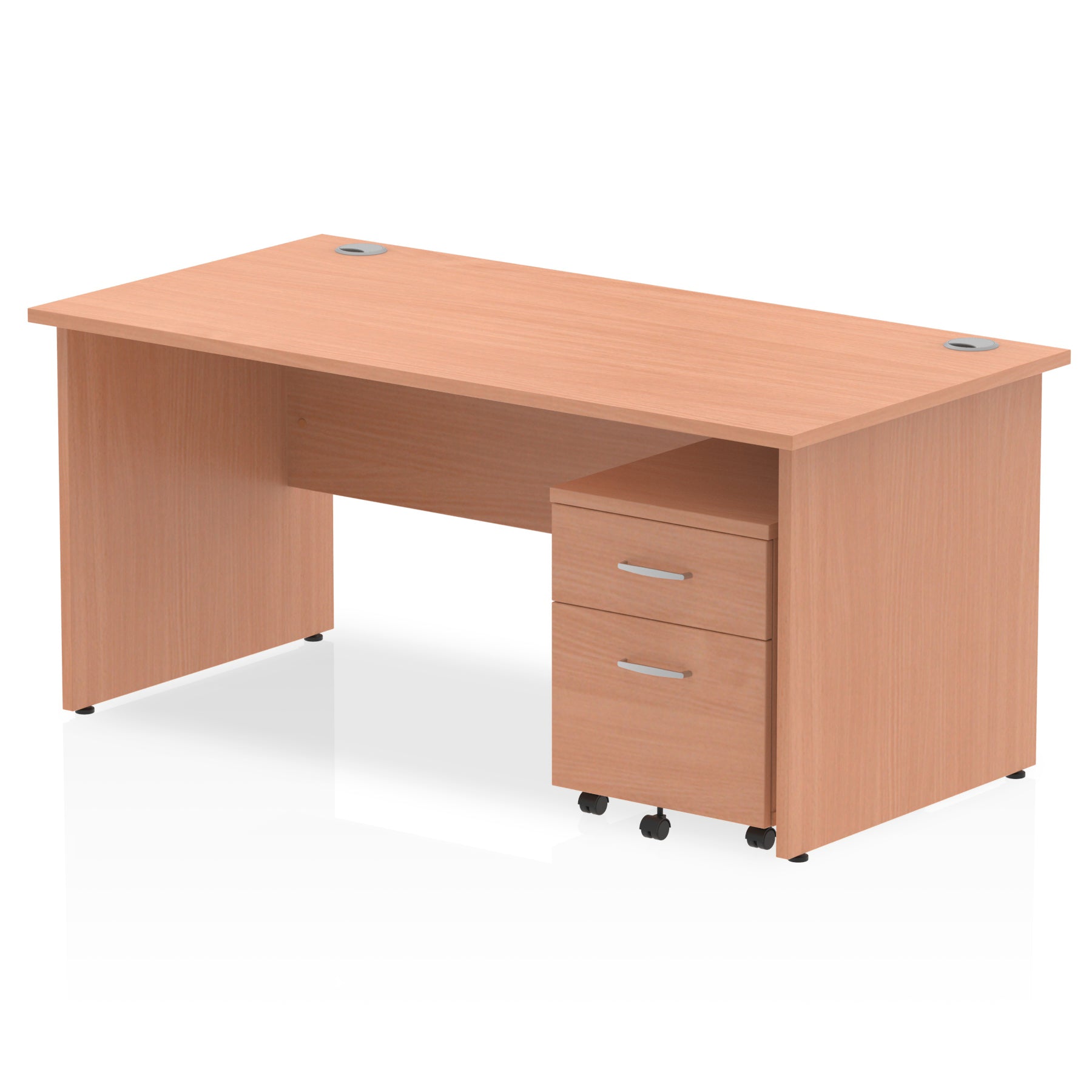 Bundle wood-effect office desk with a mobile 2-drawer pedestal on a white background