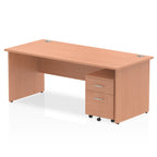 Bundle wood-effect office desk with a mobile 2-drawer pedestal on a white background