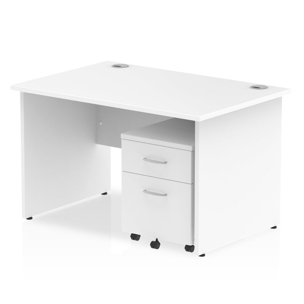 Bundle white office desk with a mobile 2-drawer pedestal on a white background