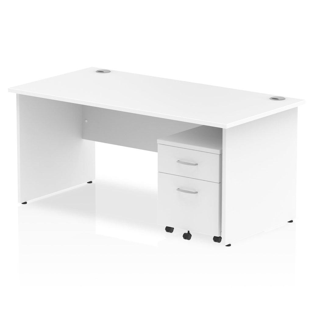 Bundle white office desk with a mobile 2-drawer pedestal on a white background