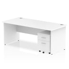 Bundle white office desk with a mobile 2-drawer pedestal on a white background