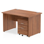 Bundle wood-effect office desk with a mobile 2-drawer pedestal on a white background