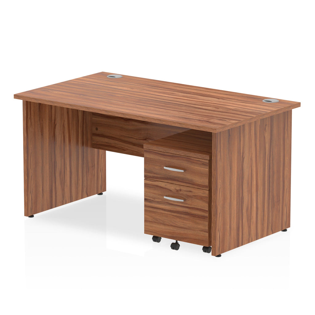 Bundle wood-effect office desk with a mobile 2-drawer pedestal on a white background
