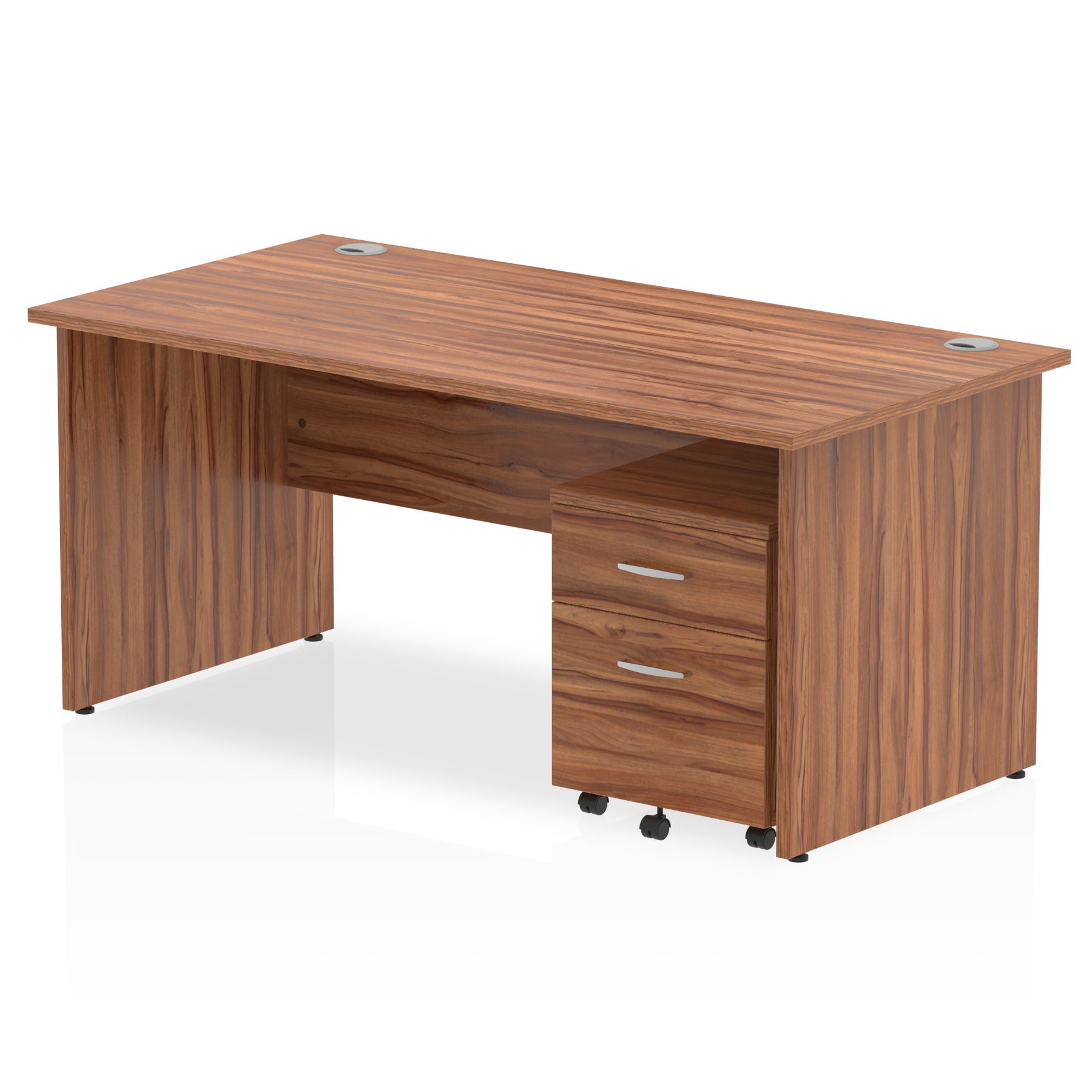 Bundle wood-effect office desk with a mobile 2-drawer pedestal on a white background