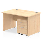 Bundle wood-effect office desk with a mobile 2-drawer pedestal on a white background