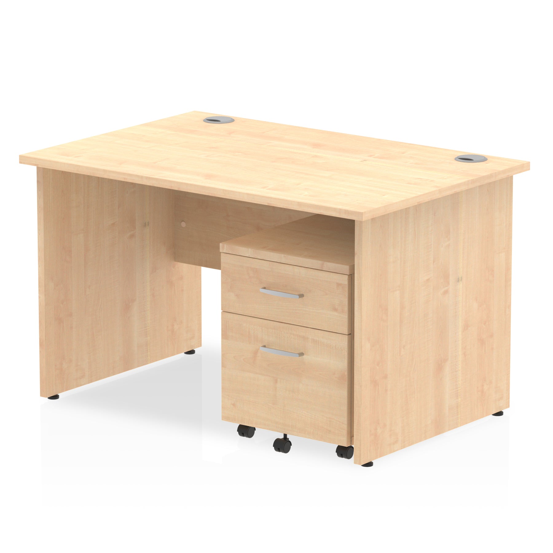Bundle wood-effect office desk with a mobile 2-drawer pedestal on a white background