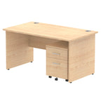 Bundle wood-effect office desk with a mobile 2-drawer pedestal on a white background