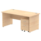 Bundle wood-effect office desk with a mobile 2-drawer pedestal on a white background