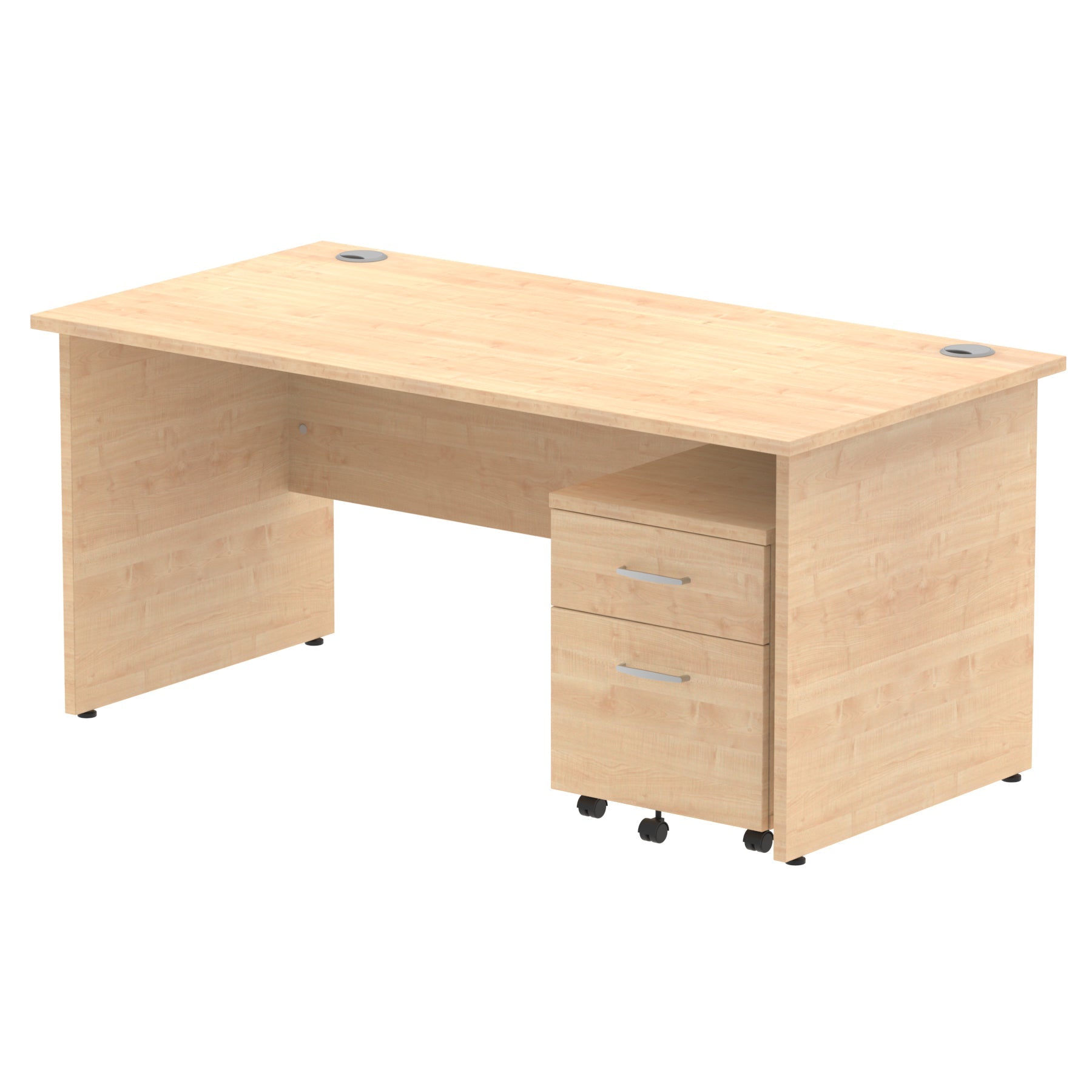 Bundle wood-effect office desk with a mobile 2-drawer pedestal on a white background
