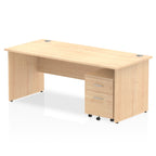 Bundle wood-effect office desk with a mobile 2-drawer pedestal on a white background
