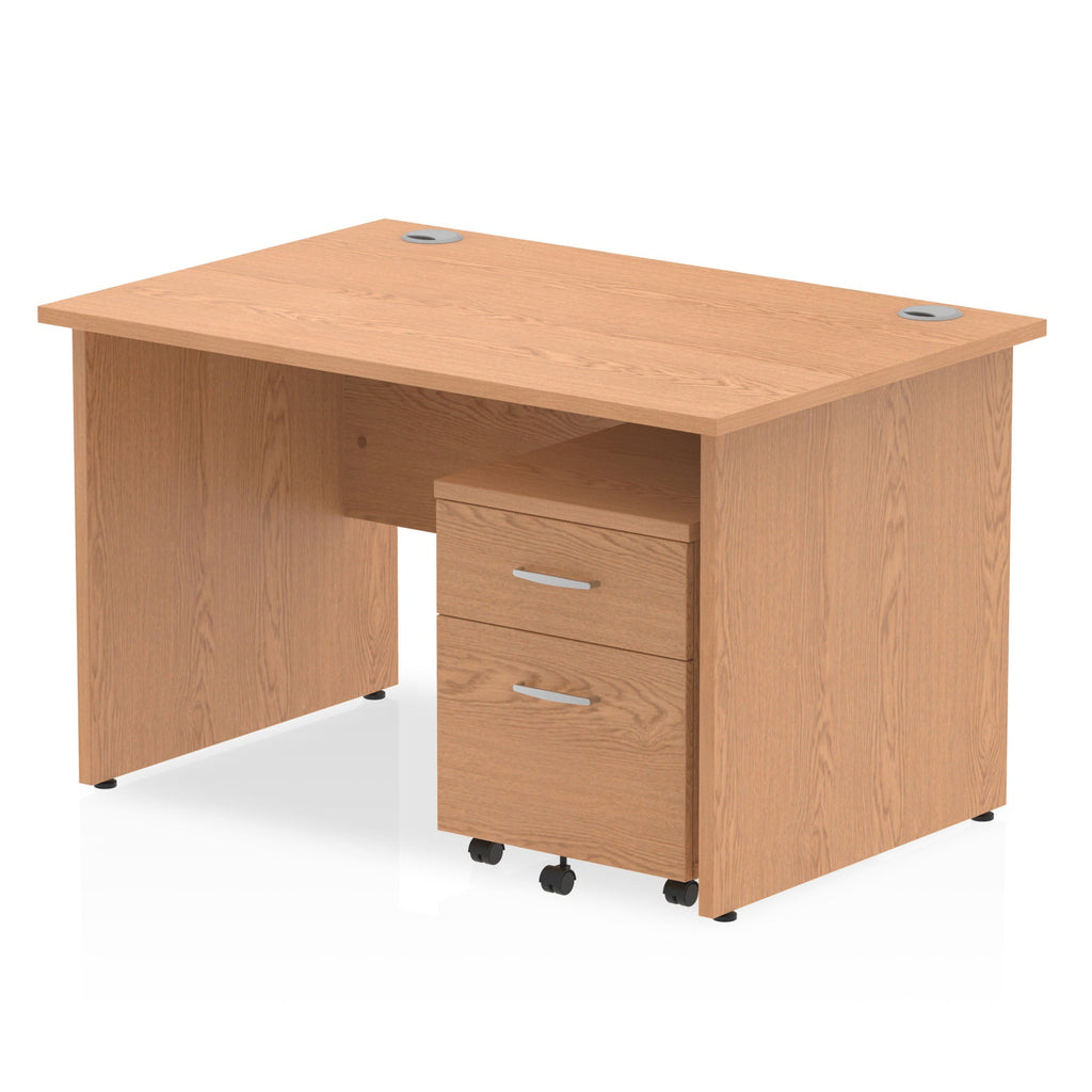 Bundle wood-effect office desk with a mobile 2-drawer pedestal on a white background