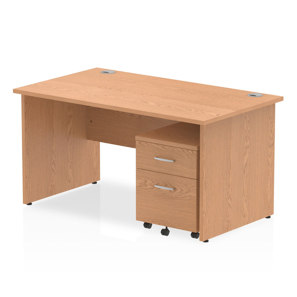 Bundle wood-effect office desk with a mobile 2-drawer pedestal on a white background
