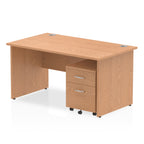 Bundle wood-effect office desk with a mobile 2-drawer pedestal on a white background