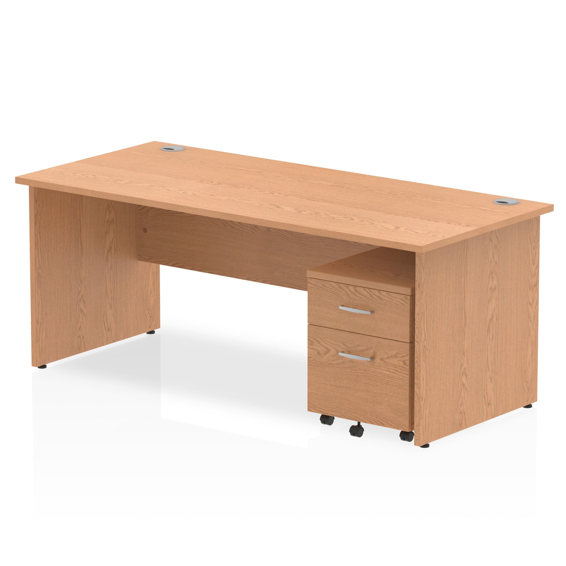 Bundle wood-effect office desk with a mobile 2-drawer pedestal on a white background