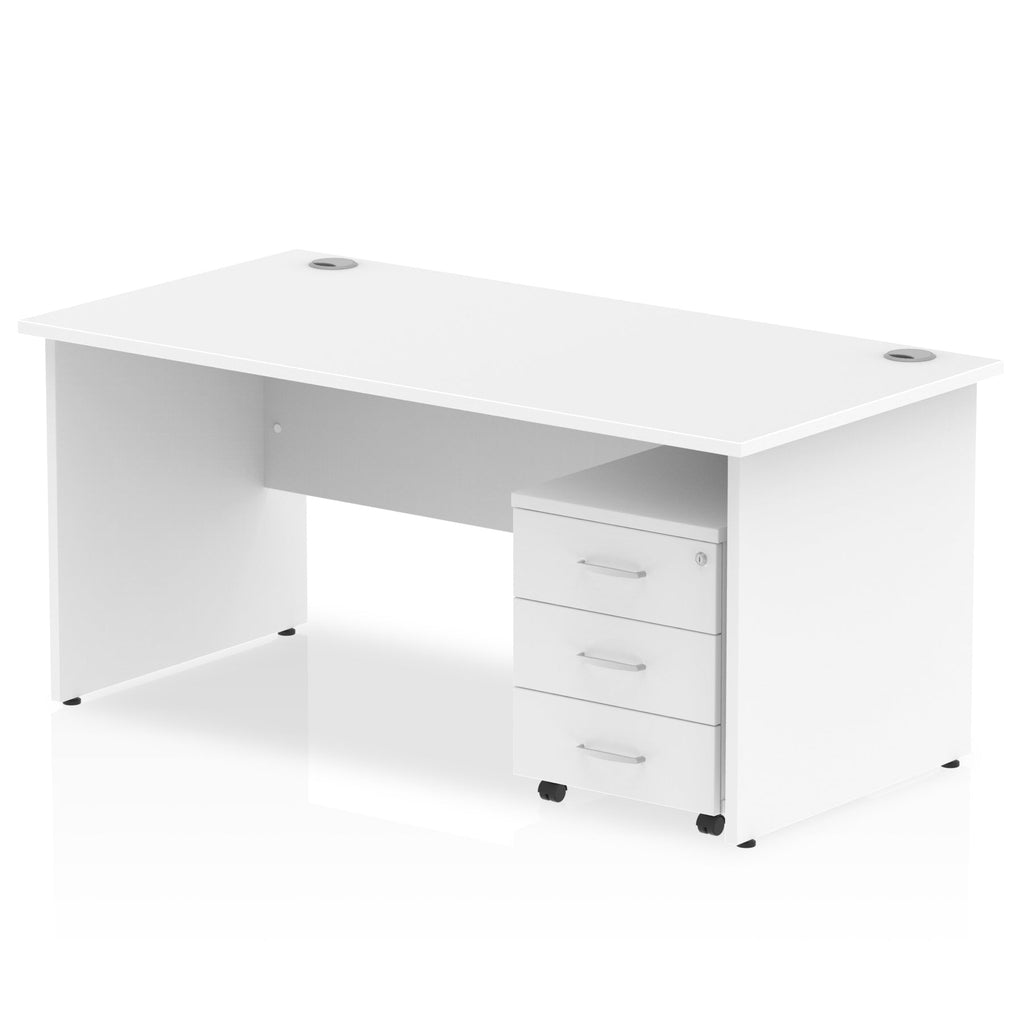 Bundle white office desk with a mobile 3-drawer pedestal on a white background