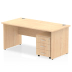 Bundle wood-effect office desk with a mobile 3-drawer pedestal on a white background