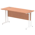 Rectangular desk with wood-effect top and metal frame on a white background