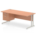 Office desk with wood-effect top, matching drawers and metal legs on a white background
