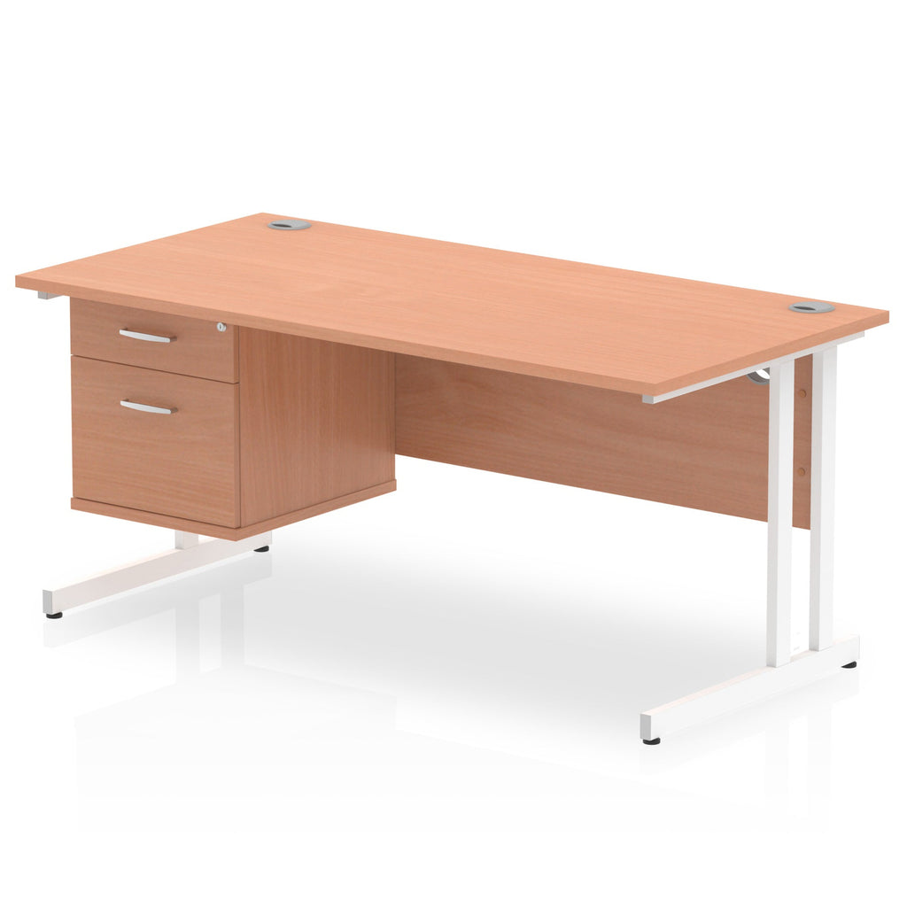 Wood-effect office desk with drawers and metal legs on a white background