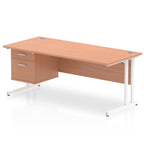 Office desk with wood-effect top, matching drawers and metal legs on a white background