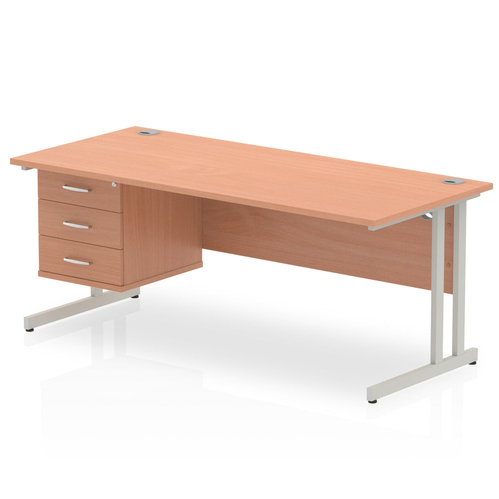 Office desk with wood-effect top, matching drawers and metal legs on a white background