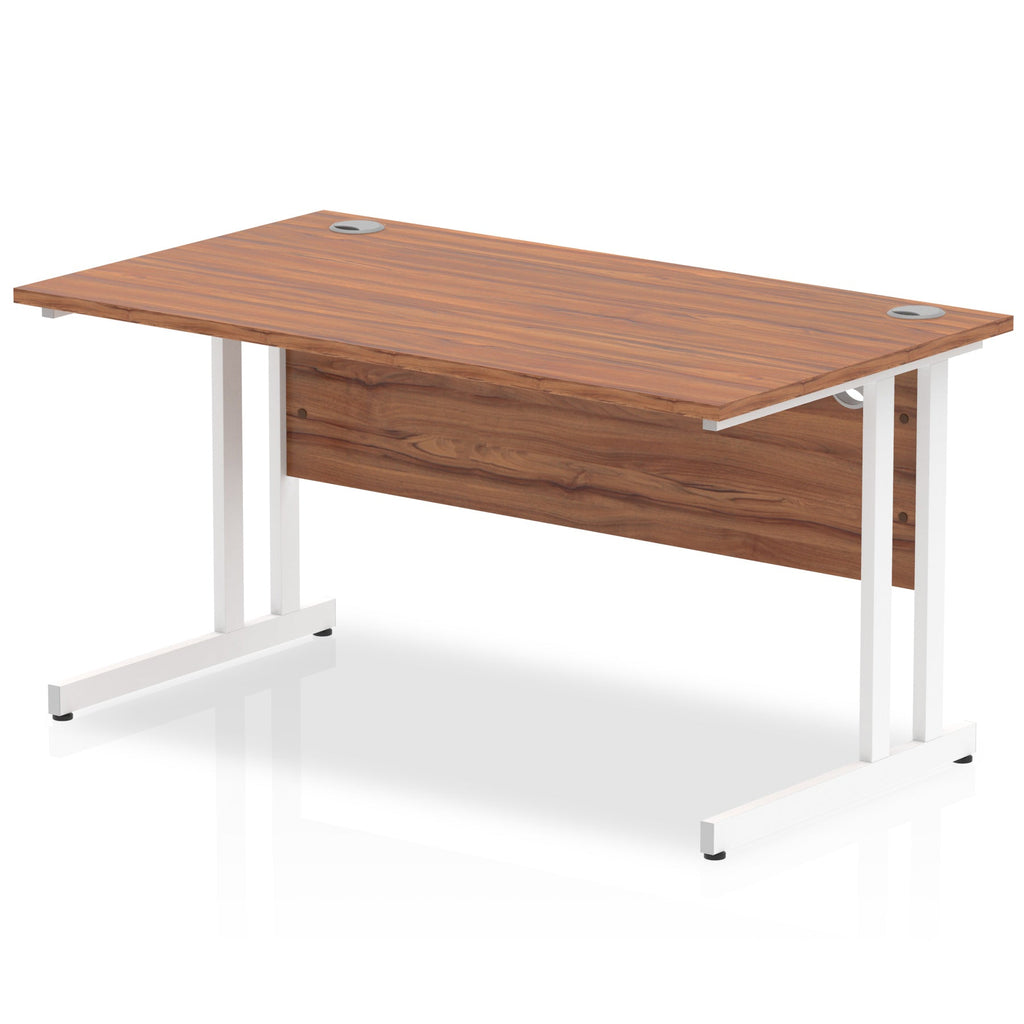 Office desk with wood-effect top and metal frame on a white background