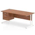 Office desk with wood-effect top, matching drawers and metal legs on a white background