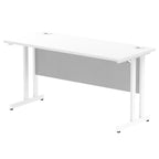 Rectangular desk with white top and metal frame on a white background