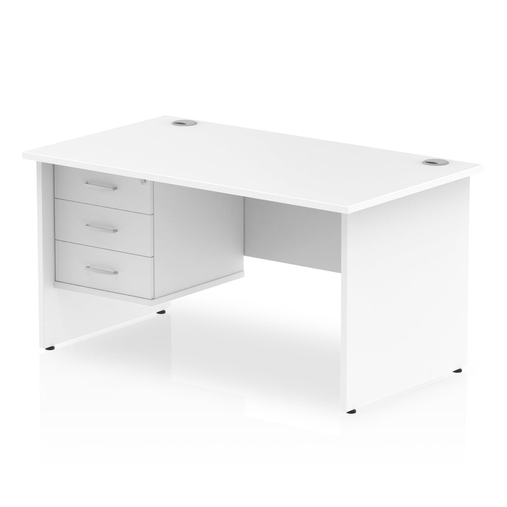 White office desk with drawers on a white background