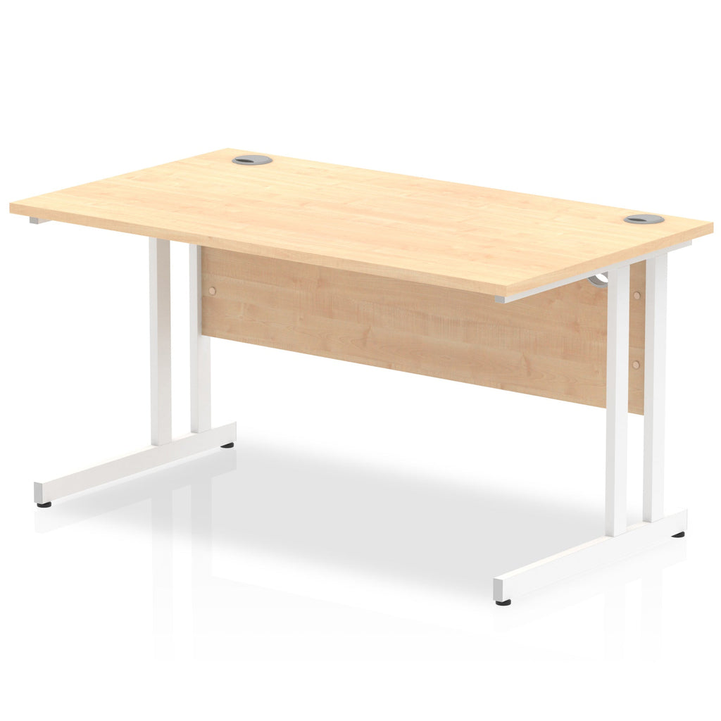 Office desk with wood-effect top and metal frame on a white background