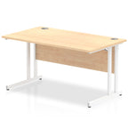 Office desk with wood-effect top and metal frame on a white background
