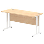 Rectangular desk with wood-effect top and metal frame on a white background