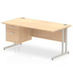 Wood-effect office desk with drawers and metal legs on a white background
