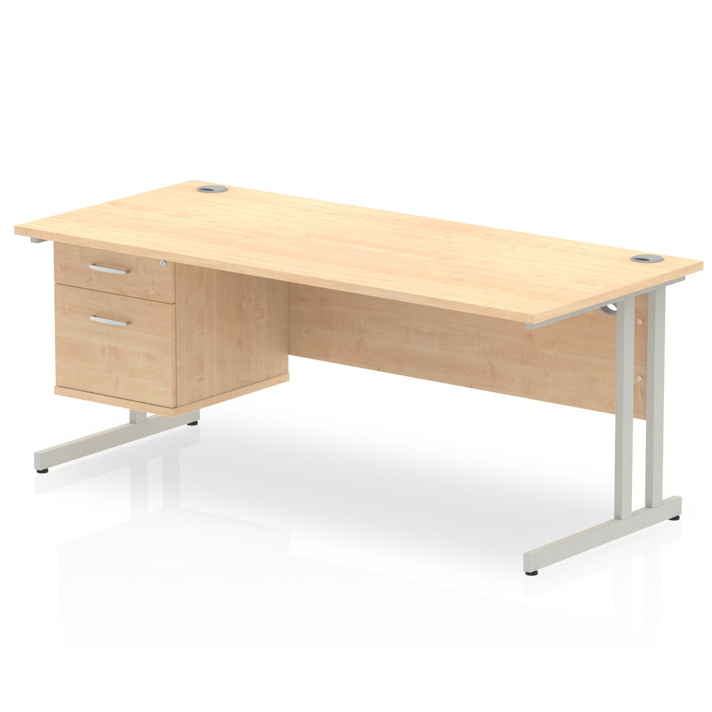 Office desk with wood-effect top, matching drawers and metal legs on a white background