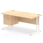 Wood-effect office desk with drawers and metal legs on a white background
