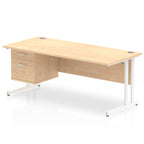 Office desk with wood-effect top, matching drawers and metal legs on a white background