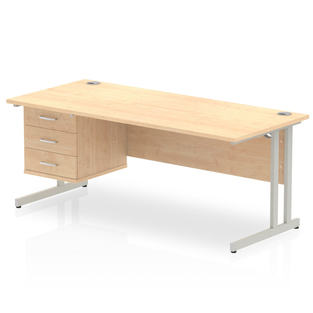 Office desk with wood-effect top, matching drawers and metal legs on a white background