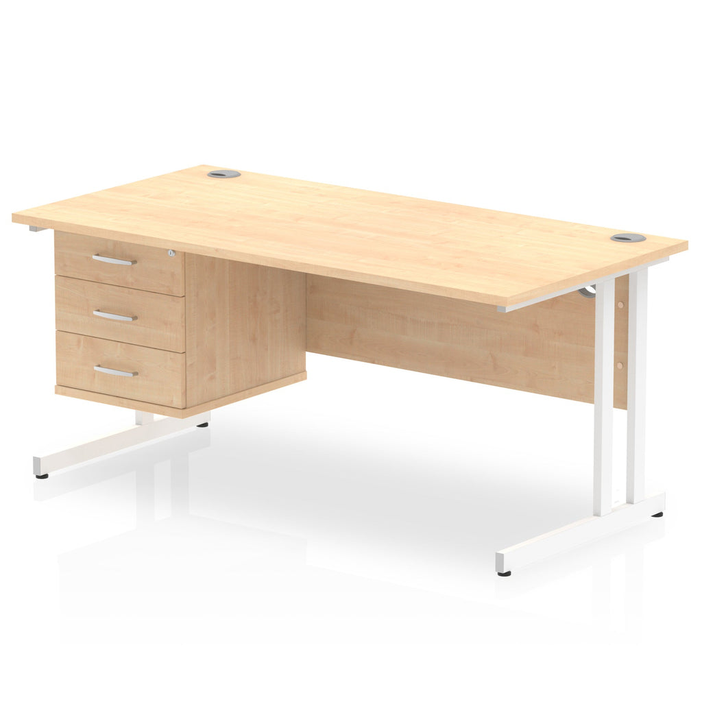 Wood-effect office desk with drawers and metal legs on a white background