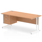 Office desk with wood-effect top, matching drawers and metal legs on a white background