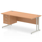 Office desk with wood-effect top, matching drawers and metal legs on a white background