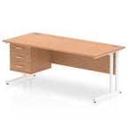 Office desk with wood-effect top, matching drawers and metal legs on a white background
